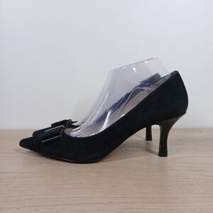 Anne Klein Heels Women 9 Black Slip On Bow Pointed Toe Business Casuals Workwear